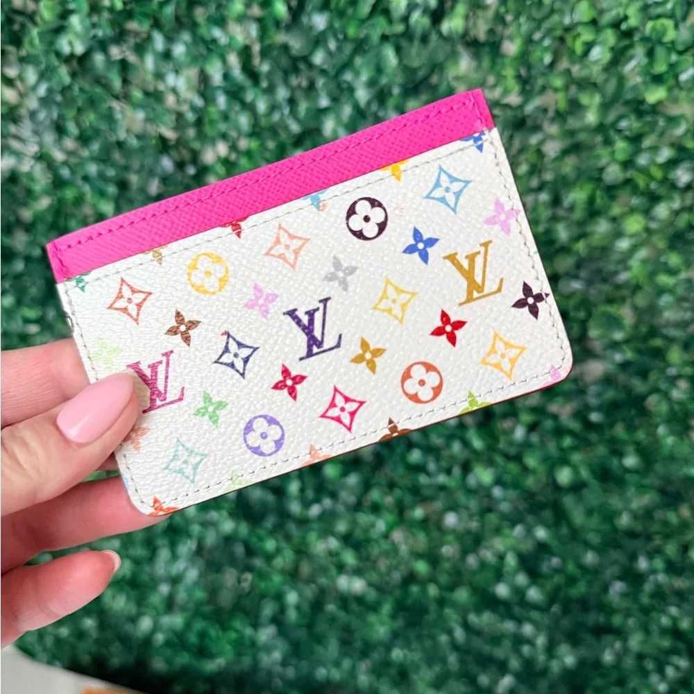 Louis Vuitton White Murakami Multicolor Card Holder with Pink Trim BRAND NEW